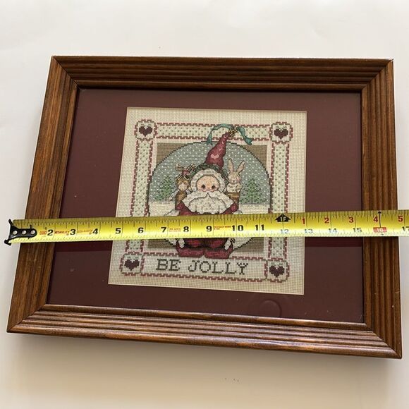 Vintage Christmas Santa Cross Stitch Framed Art Matted picture wall hanging - Picture 5 of 8